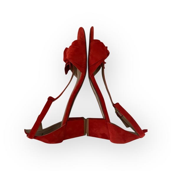 Anthropologie T-strap Bow Heels Red Suede Block Heel Women’s 11 - Picture 9 of 15
